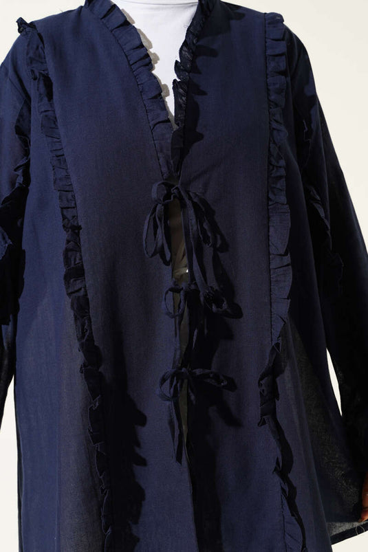 Kimono bleu marine à volants