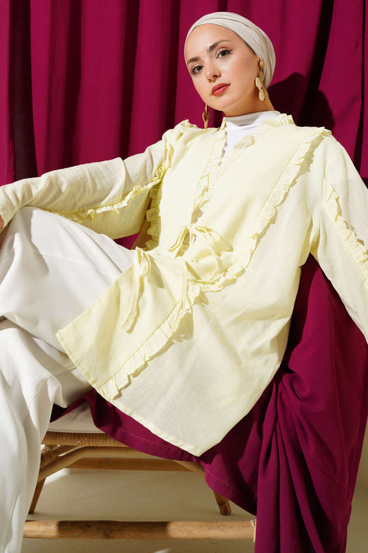 Fırfır Detaylı Kimono Sarı