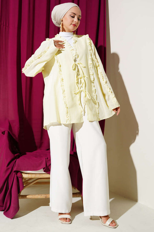 كيمونو أصفر بتفاصيل الكشكشة