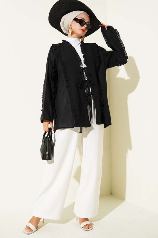 كيمونو أسود بتفاصيل الكشكشة