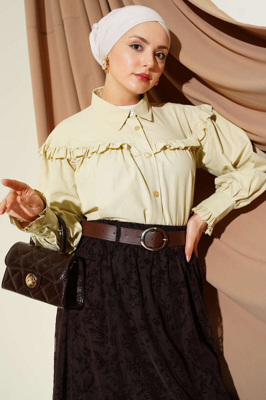 Fırfır Detaylı Kısa Gömlek Nefti