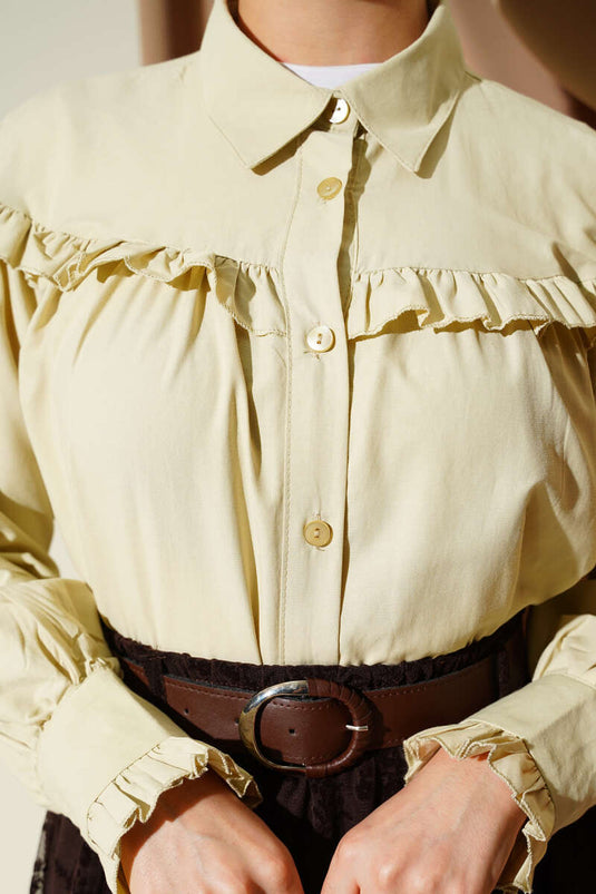 Fırfır Detaylı Kısa Gömlek Nefti