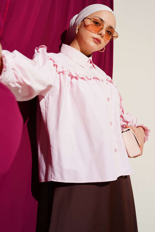 Chemisette courte à volants rose