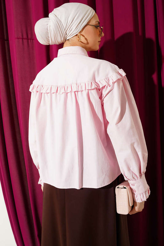 Chemisette courte à volants rose