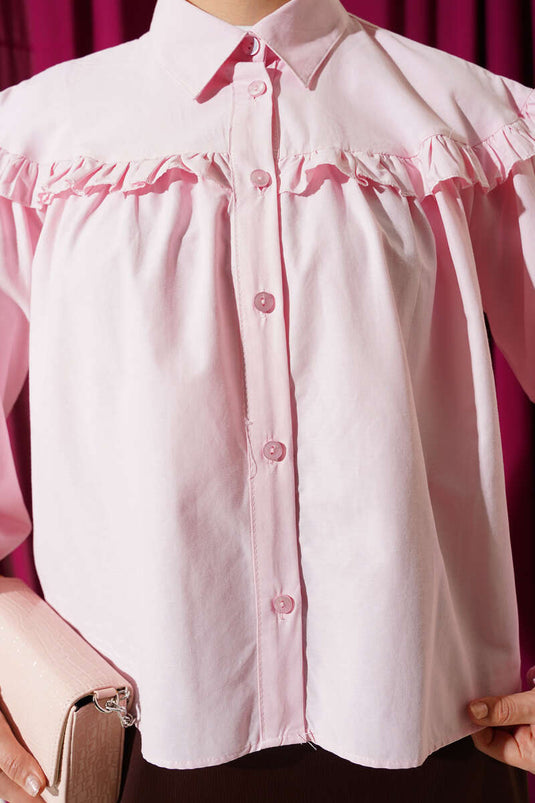 Chemisette courte à volants rose