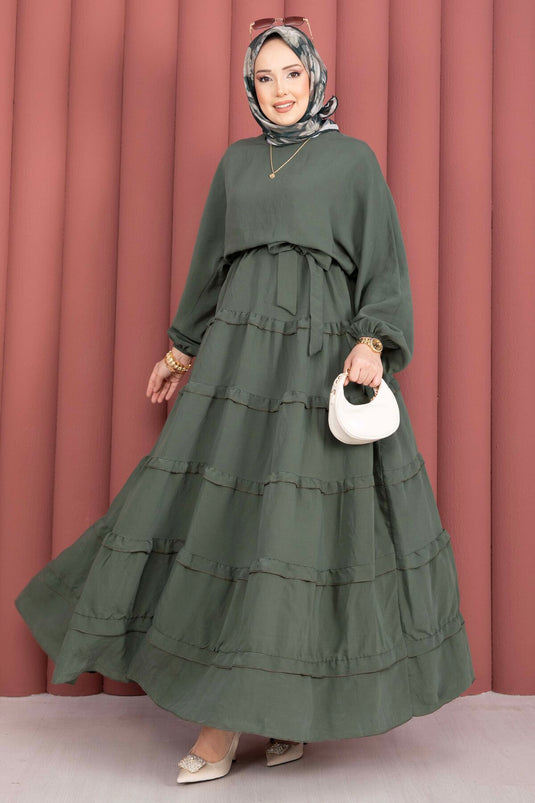 Robe Modeste À Ceinture Amovible Avec Détail Volant Kaki