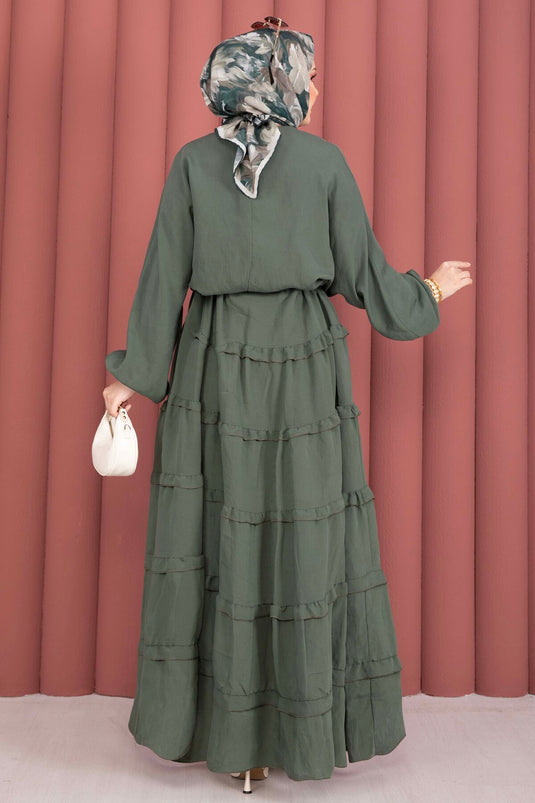 Robe Modeste À Ceinture Amovible Avec Détail Volant Kaki