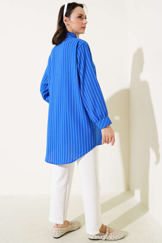 Chemise rayée à boutons et volants en pierre, couleur saxophone