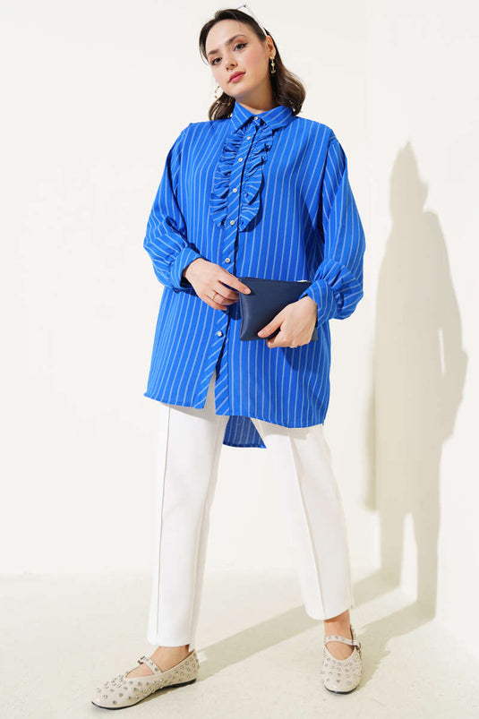 Chemise rayée à boutons et volants en pierre, couleur saxophone