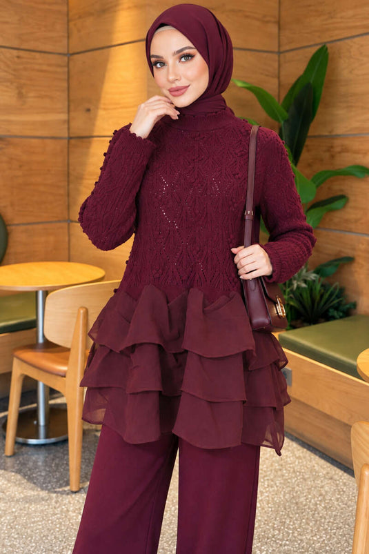 Ruffled Knit Two-Piece Set In Mauve
