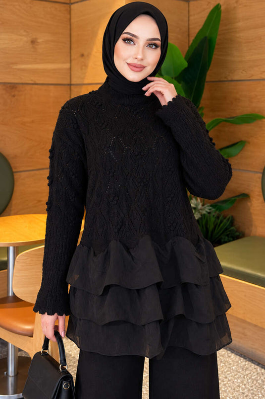 Completo In Maglia Con Volant Nero