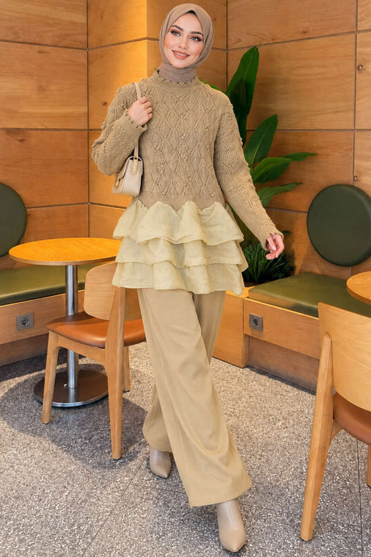 Completo In Maglia Con Volant In Verde Oliva