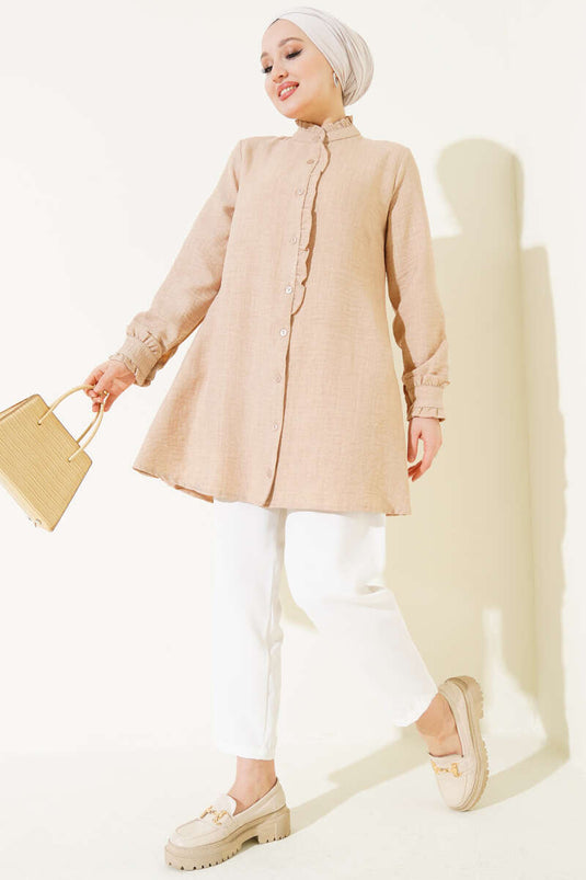 Fırfır Detaylı Tunik Bej