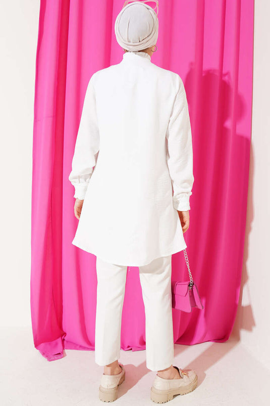 Fırfır Detaylı Tunik Beyaz