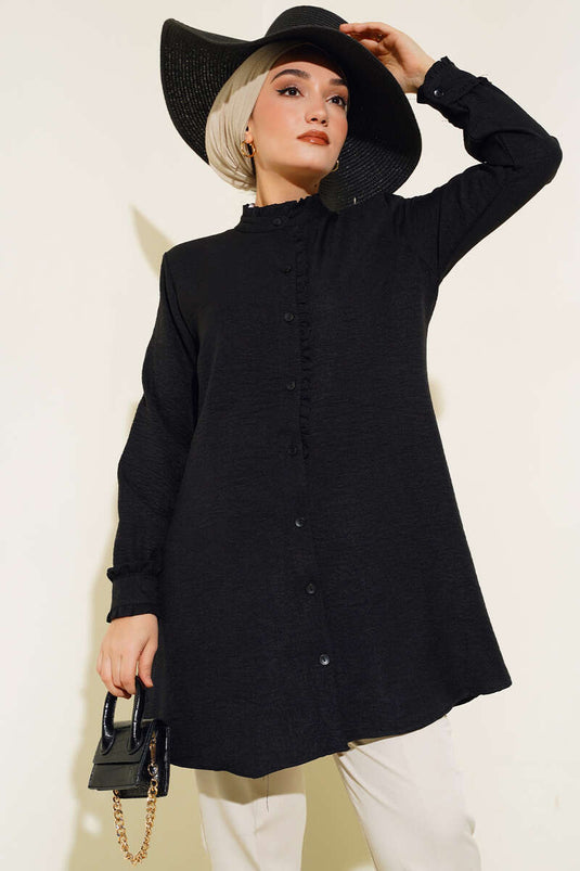تونيك أسود بتفاصيل كشكشة