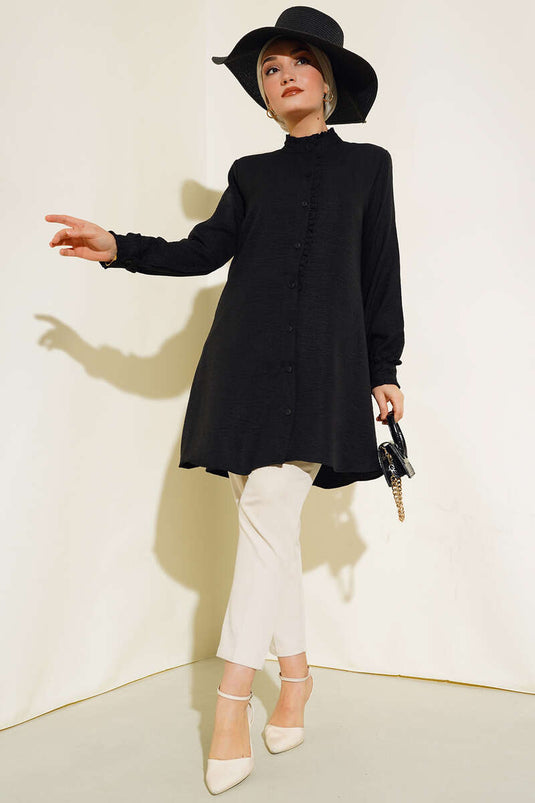 تونيك أسود بتفاصيل كشكشة