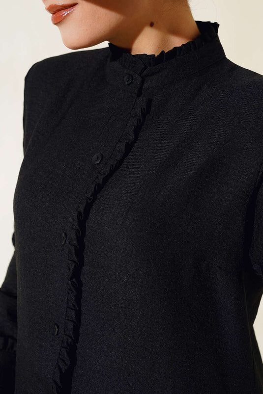 تونيك أسود بتفاصيل كشكشة
