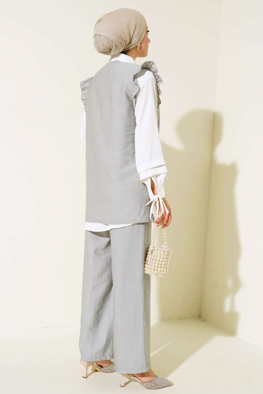 Costume Trois Pièces Détail Volants Gris