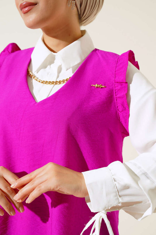 Abito tre pezzi con volant viola