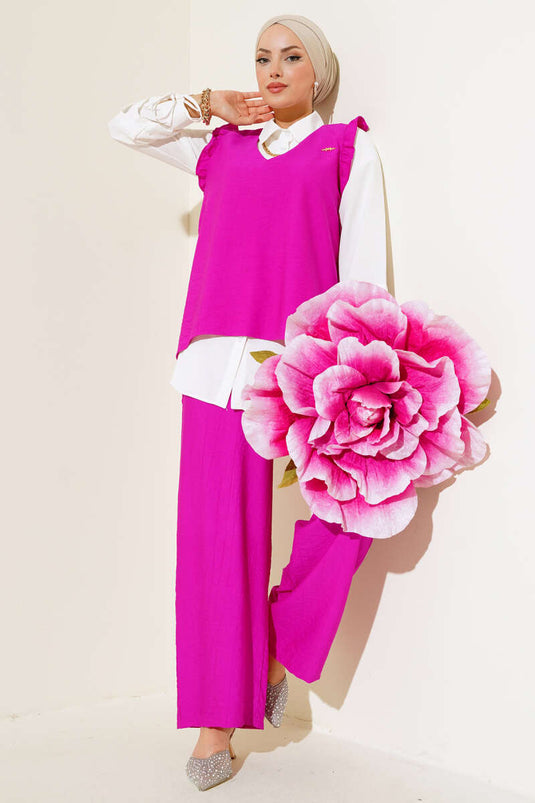 Costume Trois Pièces Détail Volants Violet