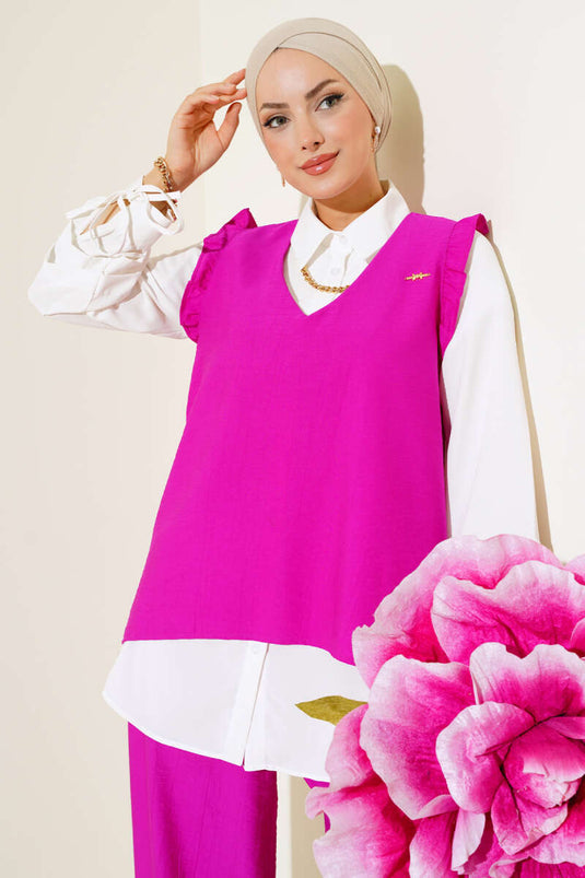 Costume Trois Pièces Détail Volants Violet