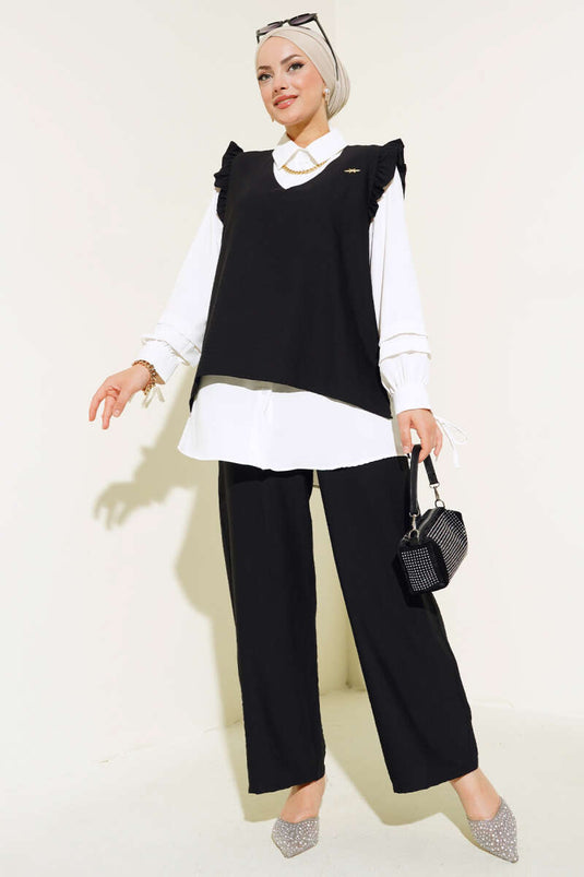 Costume Triple Détail Volant Noir