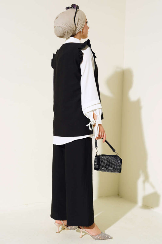 Costume Triple Détail Volant Noir