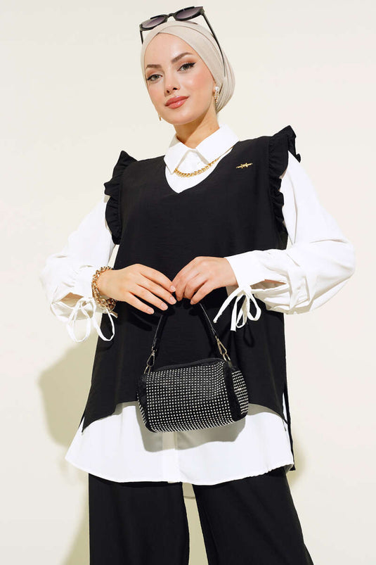 Costume Triple Détail Volant Noir