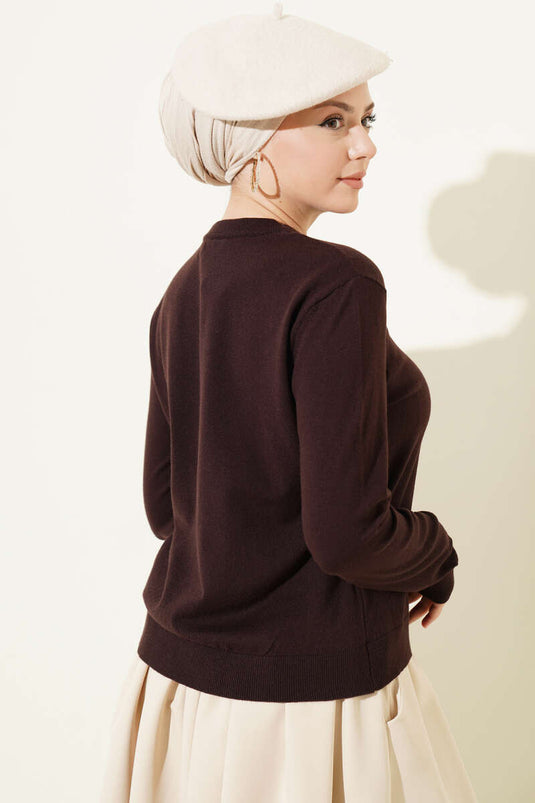 Chaqueta De Punto Con Volantes Y Botones En Marrón Picante