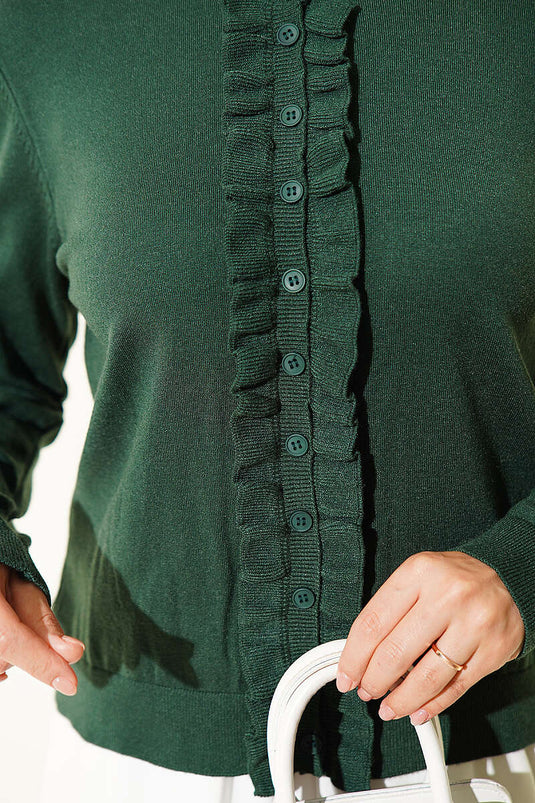 Froufrolijke Knopen Detail Trui Vest Groen