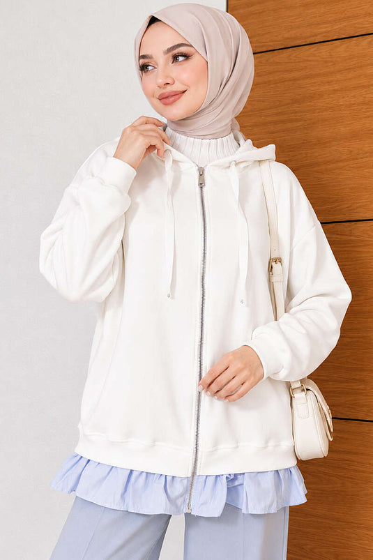 Gilet À Capuche En Tricot Avec Volants Couleur Écru