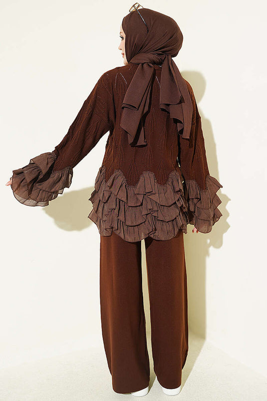 Ruffled Knit Two-Piece Set In Coffee