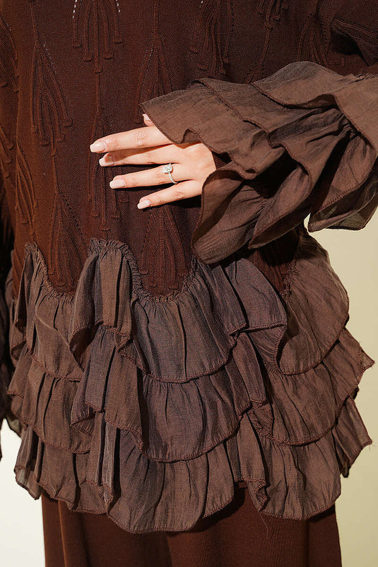 Ruffled Knit Two-Piece Set In Coffee
