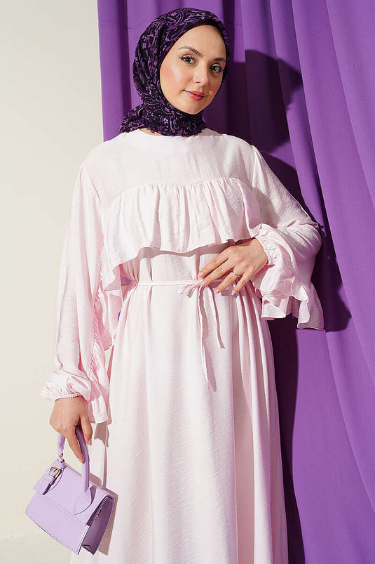 Robe à ceinture en corde avec volants rose