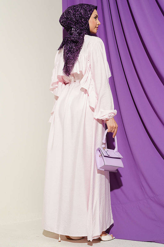 Robe à ceinture en corde avec volants rose