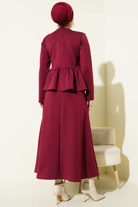 Double Set with Ruffled Embellished Skirt Burgundy