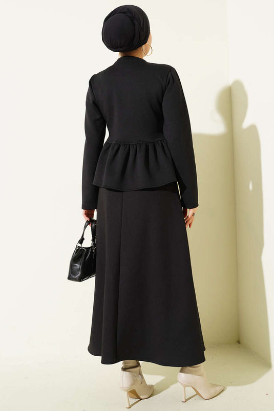 Two-Piece Set with Ruffled Embellished Skirt Black