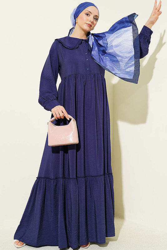 Robe à col bébé à volants avec boutons bleu marine