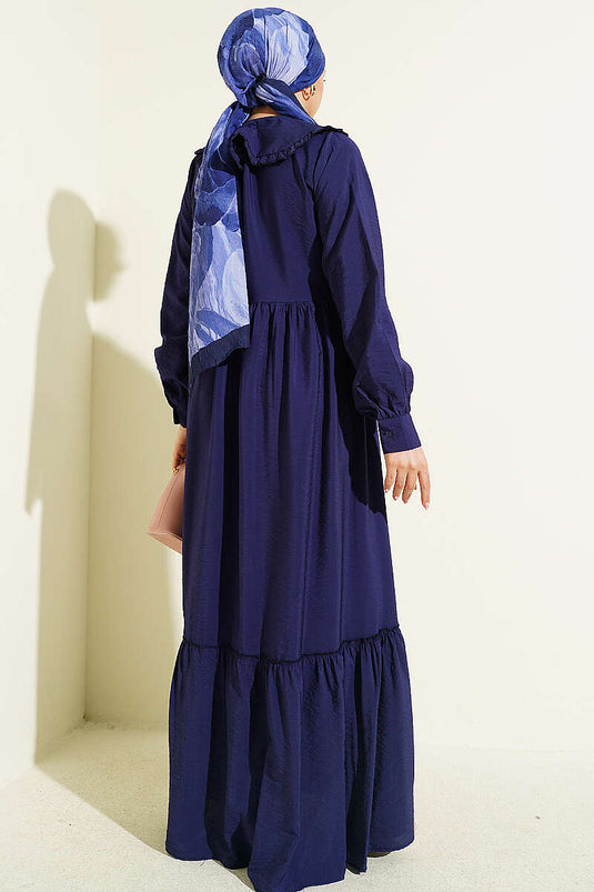 Robe à col bébé à volants avec boutons bleu marine