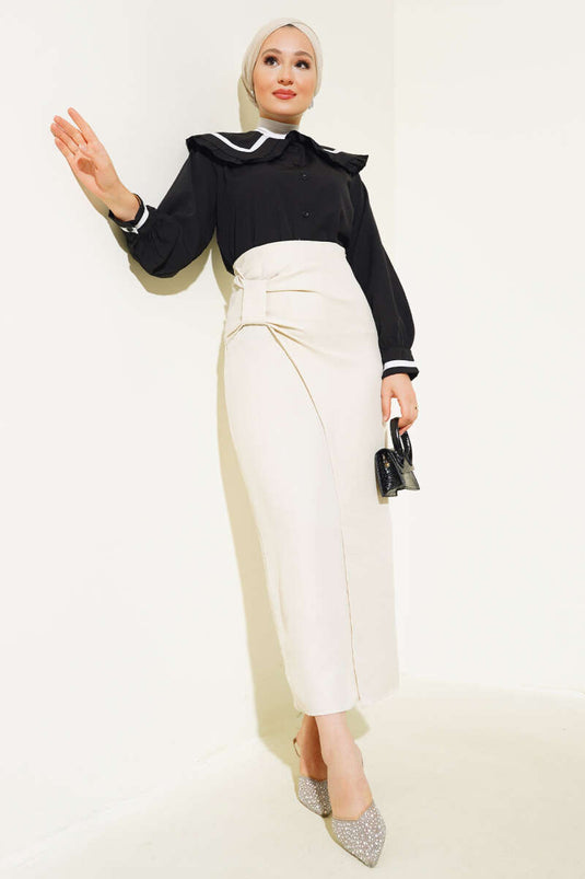 Fırfırlı Bebe Yaka Gömlek Siyah