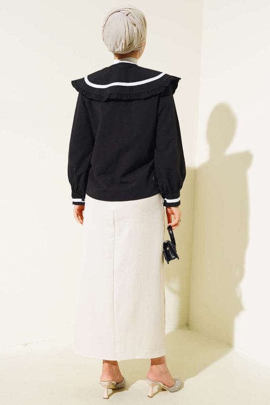 Fırfırlı Bebe Yaka Gömlek Siyah