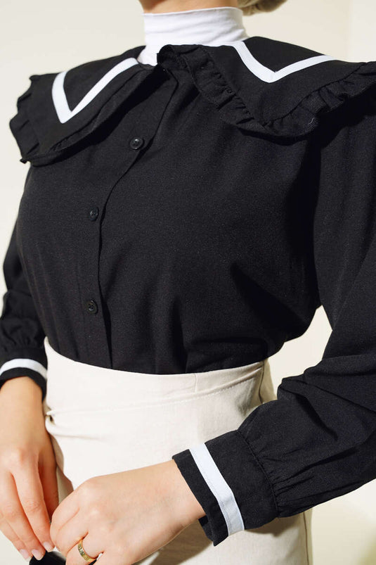 Fırfırlı Bebe Yaka Gömlek Siyah