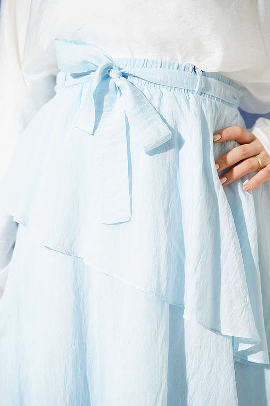 Fırfırlı Bel Lastik Detaylı Şifon Etek Bebe Mavi