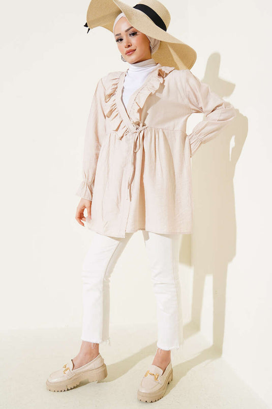 Fırfırlı Bileği Lastikli Kimono Bej