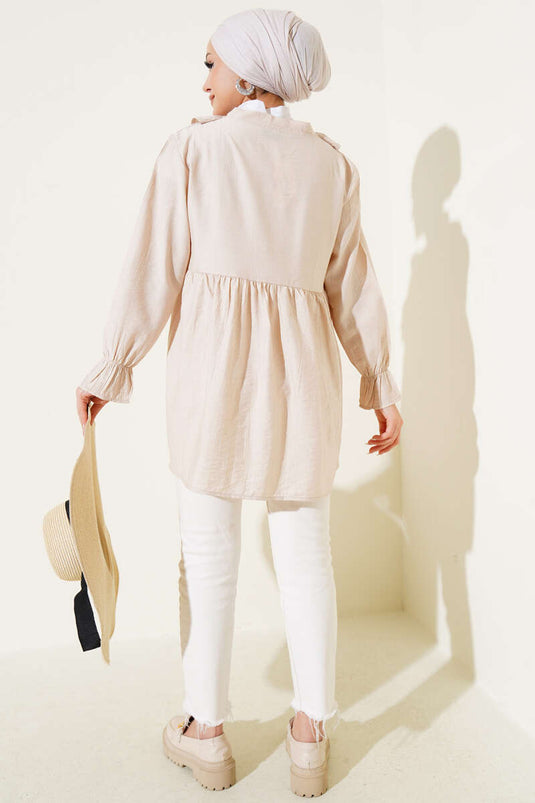 Fırfırlı Bileği Lastikli Kimono Bej