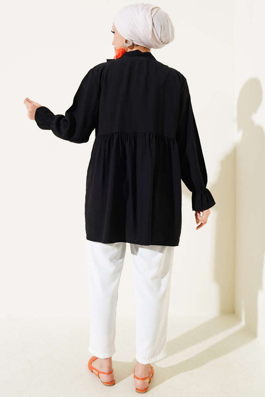 Fırfırlı Bileği Lastikli Kimono Siyah