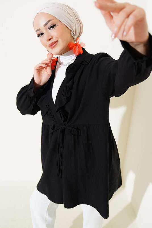 Fırfırlı Bileği Lastikli Kimono Siyah