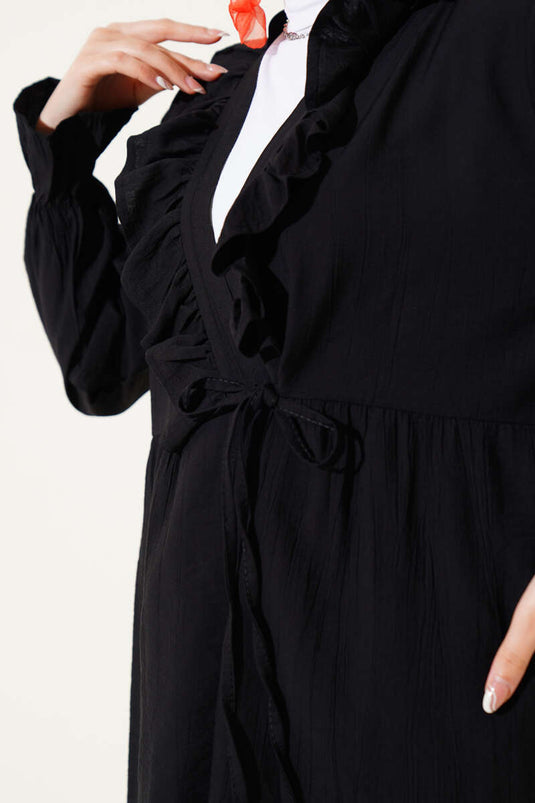 Fırfırlı Bileği Lastikli Kimono Siyah