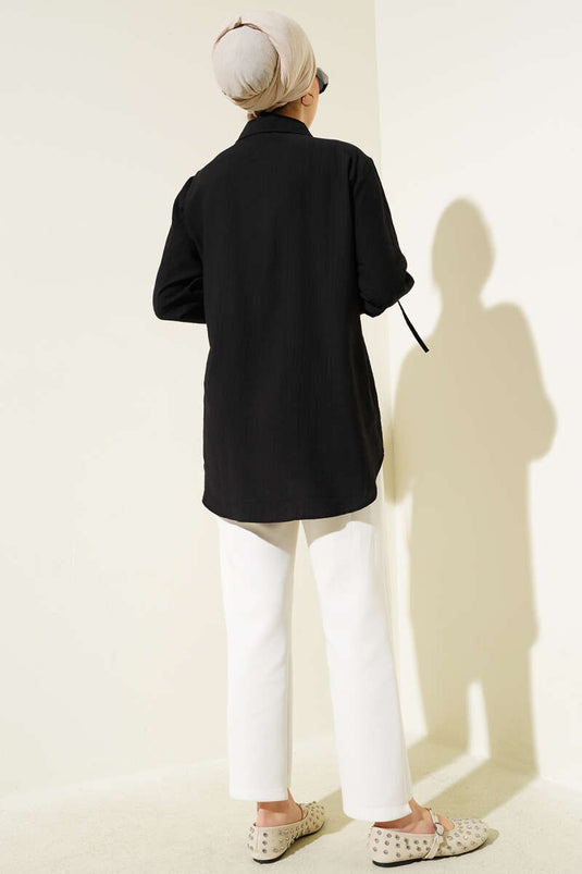 Ruffled Ankle Tie Shirt Black