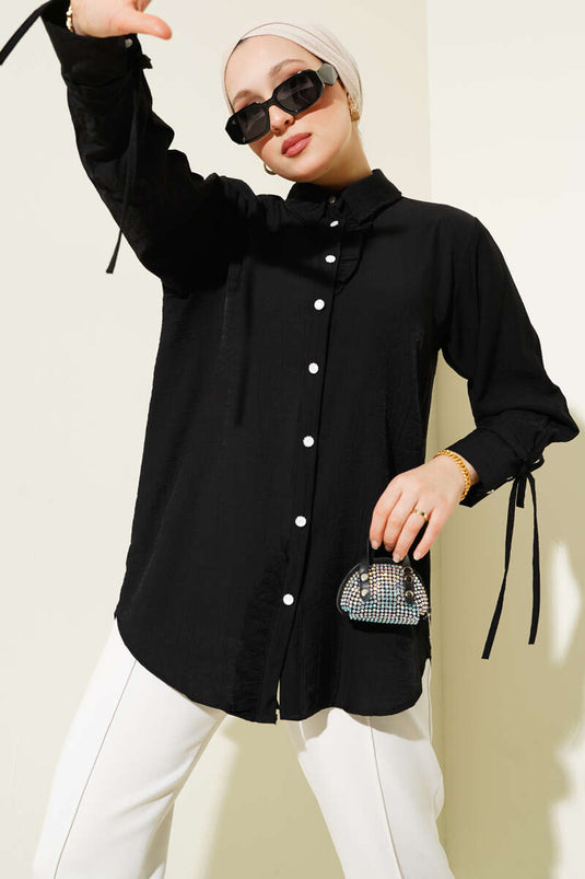 Ruffled Ankle Tie Shirt Black